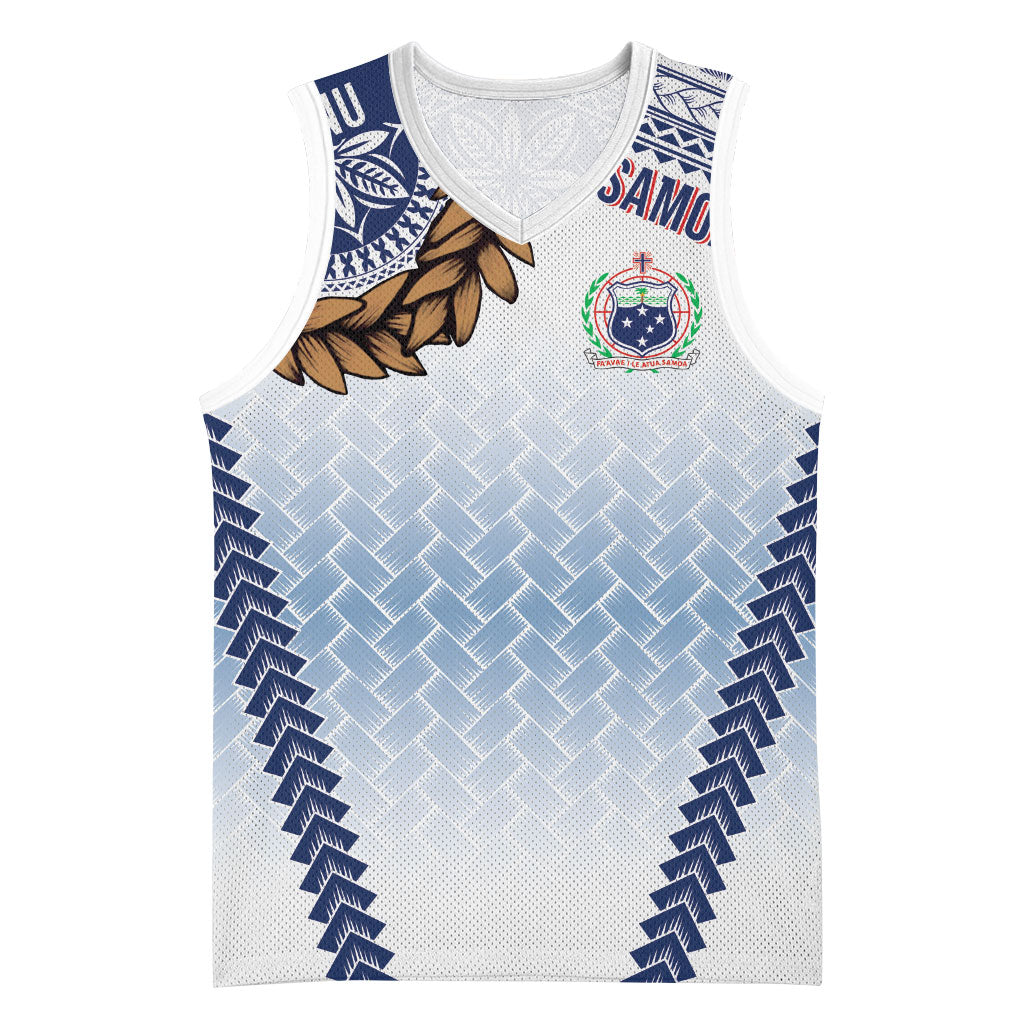 Manu Samoa Rugby Custom White Basketball Jersey ʻIe Toga Pattern With Brown Ula fala