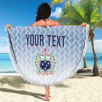 Manu Samoa Rugby Custom White Beach Blanket ʻIe Toga Pattern With Brown Ula fala