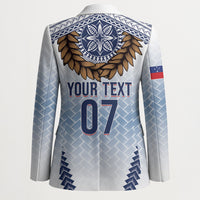 Manu Samoa Rugby Custom White Blazer ʻIe Toga Pattern With Brown Ula fala