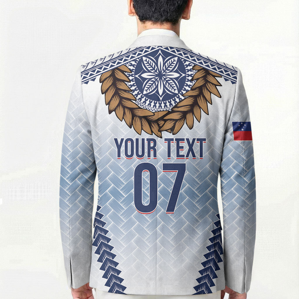 Manu Samoa Rugby Custom White Blazer ʻIe Toga Pattern With Brown Ula fala
