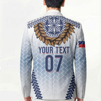 Manu Samoa Rugby Custom White Blazer ʻIe Toga Pattern With Brown Ula fala