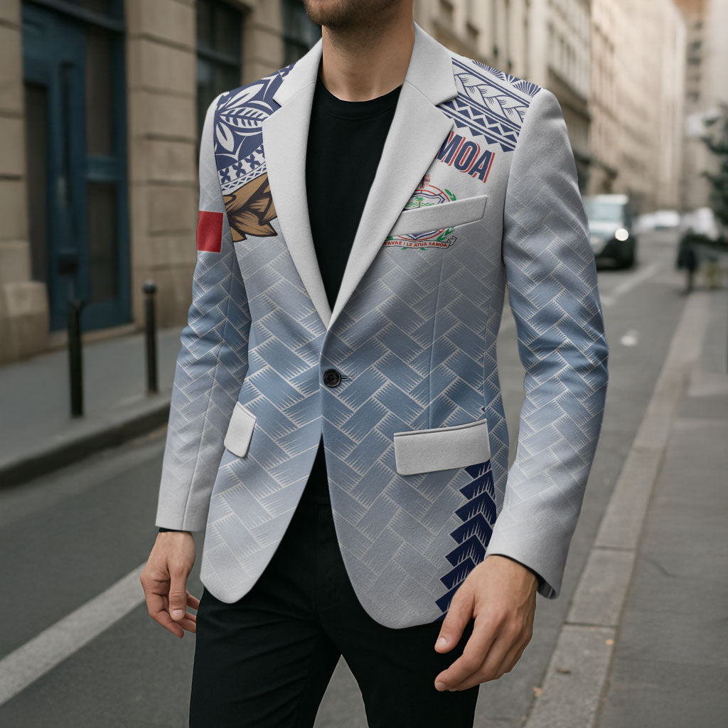 Manu Samoa Rugby Custom White Blazer ʻIe Toga Pattern With Brown Ula fala