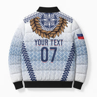 Manu Samoa Rugby Custom White Bomber Puffer Jacket ʻIe Toga Pattern With Brown Ula fala