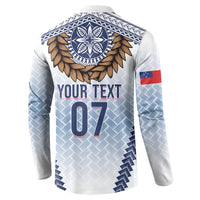 Manu Samoa Rugby Custom White Button Sweatshirt ʻIe Toga Pattern With Brown Ula fala