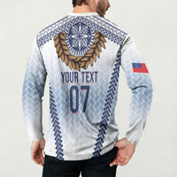 Manu Samoa Rugby Custom White Button Sweatshirt ʻIe Toga Pattern With Brown Ula fala