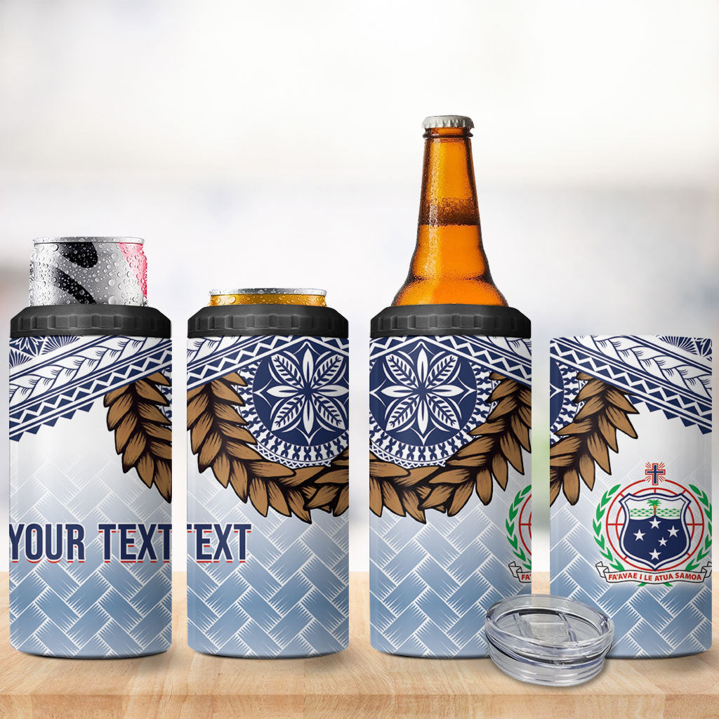 Manu Samoa Rugby Custom White 4 in 1 Can Cooler Tumbler ʻIe Toga Pattern With Brown Ula fala