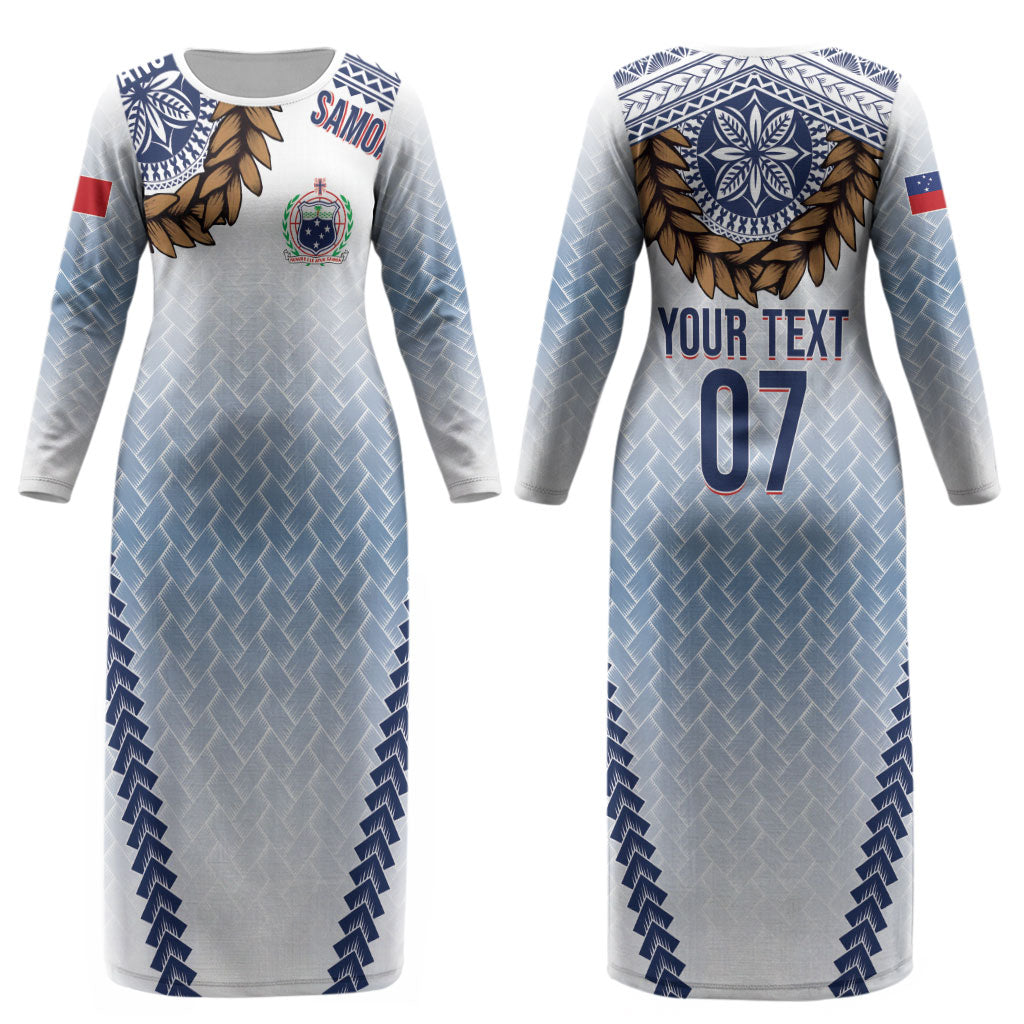 Manu Samoa Rugby Custom White Couples Matching Long Sleeve Bodycon Dress and Long Sleeve Button Shirt ʻIe Toga Pattern With Brown Ula fala