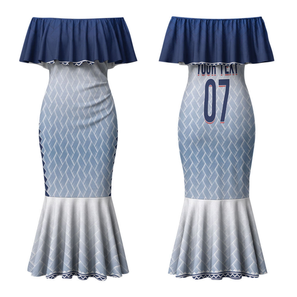 Manu Samoa Rugby Custom White Couples Matching Mermaid Dress and Long Sleeve Button Shirt ʻIe Toga Pattern With Brown Ula fala