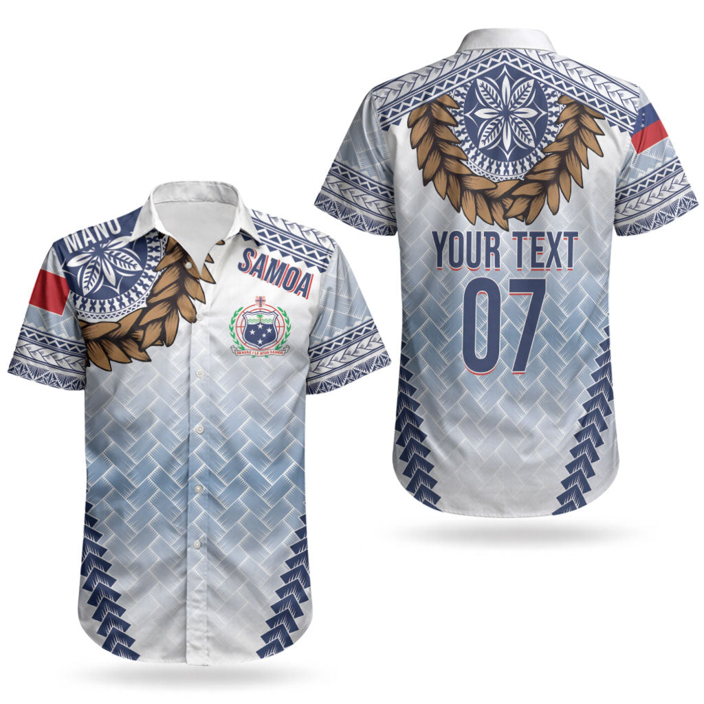 Manu Samoa Rugby Custom White Couples Matching Off Shoulder Short Dress and Hawaiian Shirt ʻIe Toga Pattern With Brown Ula fala