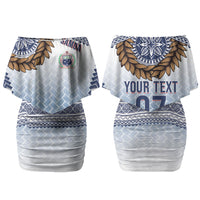 Manu Samoa Rugby Custom White Couples Matching Off Shoulder Short Dress and Long Sleeve Button Shirt ʻIe Toga Pattern With Brown Ula fala