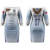 Manu Samoa Rugby Custom White Couples Matching Off The Shoulder Long Sleeve Dress and Long Sleeve Button Shirt ʻIe Toga Pattern With Brown Ula fala