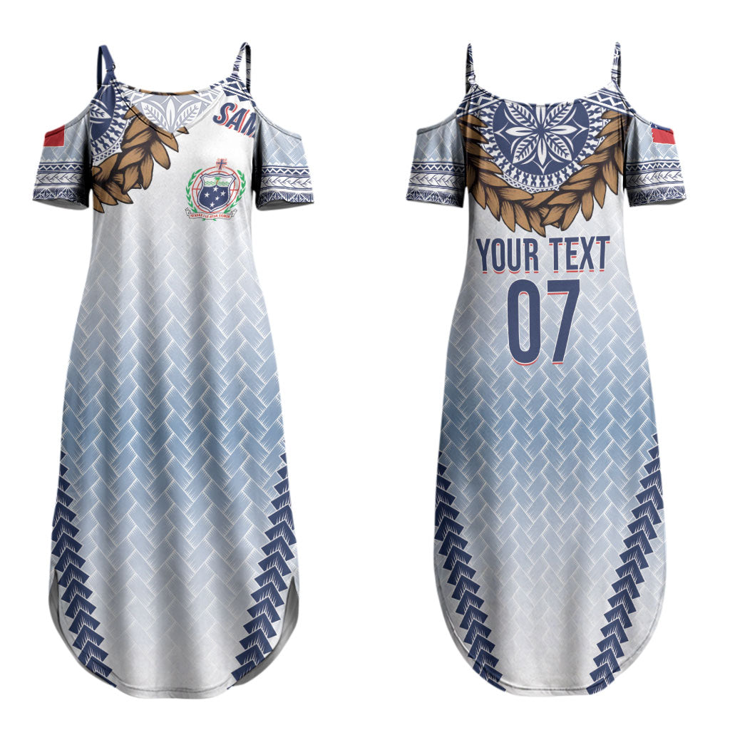 Manu Samoa Rugby Custom White Couples Matching Summer Maxi Dress and Long Sleeve Button Shirt ʻIe Toga Pattern With Brown Ula fala