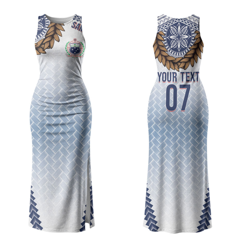 Manu Samoa Rugby Custom White Couples Matching Tank Maxi Dress and Hawaiian Shirt ʻIe Toga Pattern With Brown Ula fala