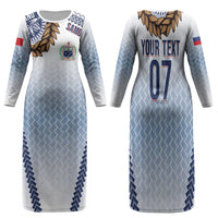 Manu Samoa Rugby Custom White Family Matching Long Sleeve Bodycon Dress and Hawaiian Shirt ʻIe Toga Pattern With Brown Ula fala
