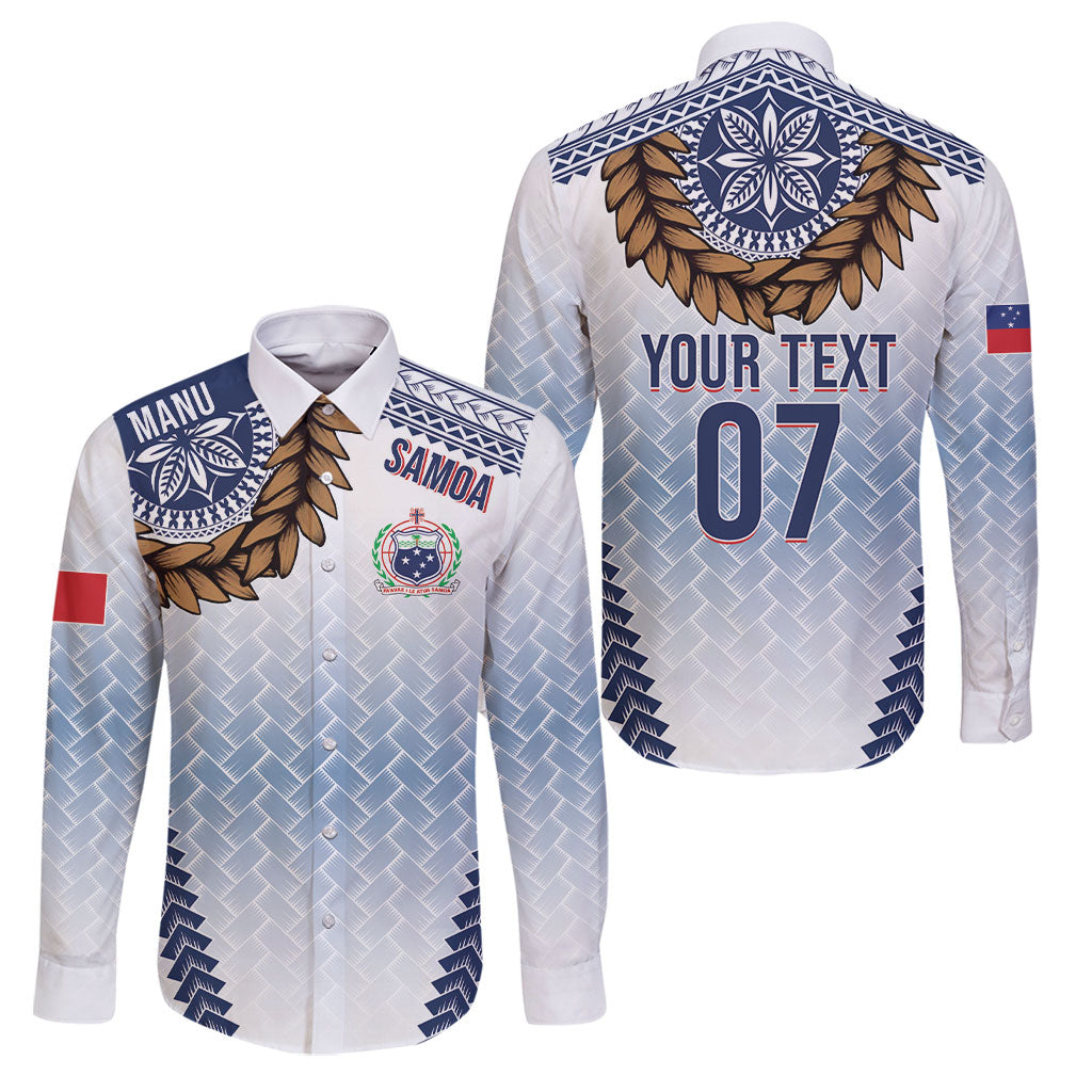 Manu Samoa Rugby Custom White Family Matching Long Sleeve Bodycon Dress and Hawaiian Shirt ʻIe Toga Pattern With Brown Ula fala