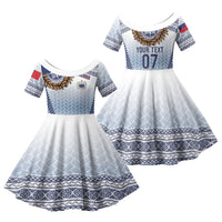 Manu Samoa Rugby Custom White Family Matching Long Sleeve Bodycon Dress and Hawaiian Shirt ʻIe Toga Pattern With Brown Ula fala