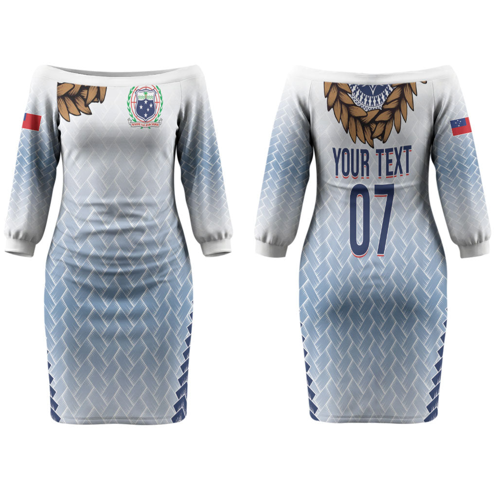 Manu Samoa Rugby Custom White Family Matching Off The Shoulder Long Sleeve Dress and Hawaiian Shirt ʻIe Toga Pattern With Brown Ula fala