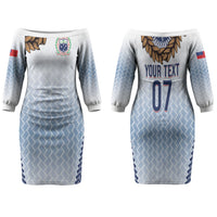 Manu Samoa Rugby Custom White Family Matching Off The Shoulder Long Sleeve Dress and Hawaiian Shirt ʻIe Toga Pattern With Brown Ula fala