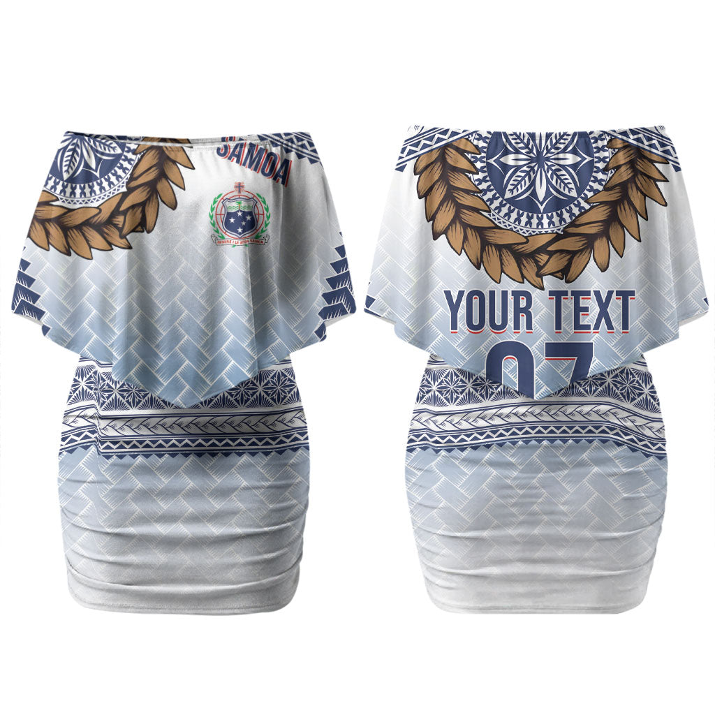 Manu Samoa Rugby Custom White Family Matching Off Shoulder Short Dress and Hawaiian Shirt ʻIe Toga Pattern With Brown Ula fala