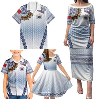 Manu Samoa Rugby Custom White Family Matching Puletasi and Hawaiian Shirt ʻIe Toga Pattern With Brown Ula fala