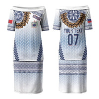 Manu Samoa Rugby Custom White Family Matching Puletasi and Hawaiian Shirt ʻIe Toga Pattern With Brown Ula fala