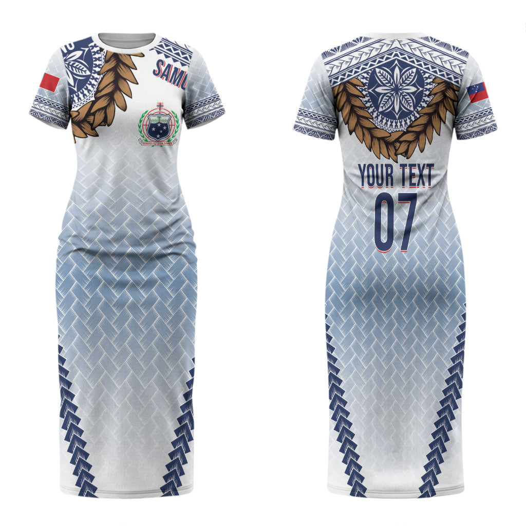 Manu Samoa Rugby Custom White Family Matching Short Sleeve Bodycon Dress and Hawaiian Shirt ʻIe Toga Pattern With Brown Ula fala