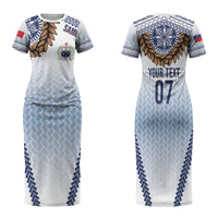 Manu Samoa Rugby Custom White Family Matching Short Sleeve Bodycon Dress and Hawaiian Shirt ʻIe Toga Pattern With Brown Ula fala