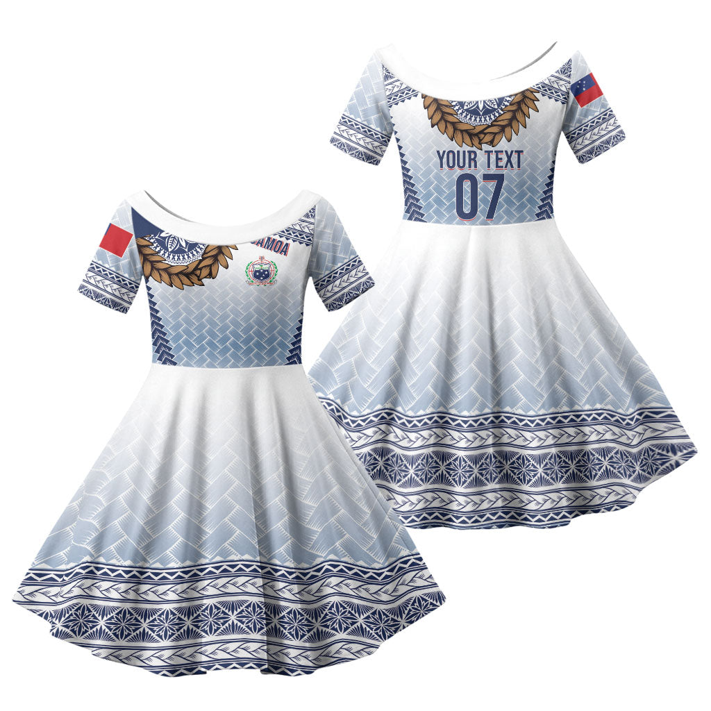 Manu Samoa Rugby Custom White Family Matching Short Sleeve Bodycon Dress and Hawaiian Shirt ʻIe Toga Pattern With Brown Ula fala