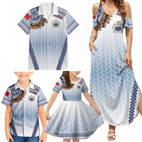 Manu Samoa Rugby Custom White Family Matching Summer Maxi Dress and Hawaiian Shirt ʻIe Toga Pattern With Brown Ula fala