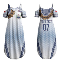 Manu Samoa Rugby Custom White Family Matching Summer Maxi Dress and Hawaiian Shirt ʻIe Toga Pattern With Brown Ula fala
