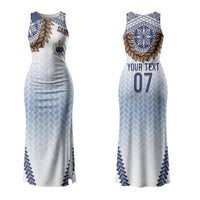 Manu Samoa Rugby Custom White Family Matching Tank Maxi Dress and Hawaiian Shirt ʻIe Toga Pattern With Brown Ula fala