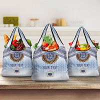 Manu Samoa Rugby Custom White Grocery Bag ʻIe Toga Pattern With Brown Ula fala