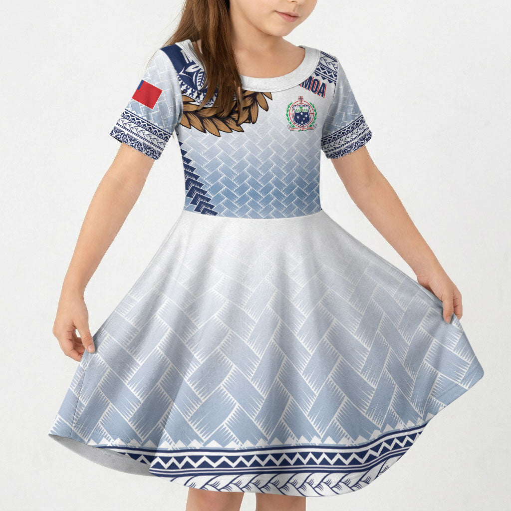 Manu Samoa Rugby Custom White Kid Short Sleeve Dress ʻIe Toga Pattern With Brown Ula fala