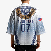 Manu Samoa Rugby Custom White Kimono ʻIe Toga Pattern With Brown Ula fala