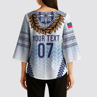 Manu Samoa Rugby Custom White Kimono Sleeve Blouse ʻIe Toga Pattern With Brown Ula fala