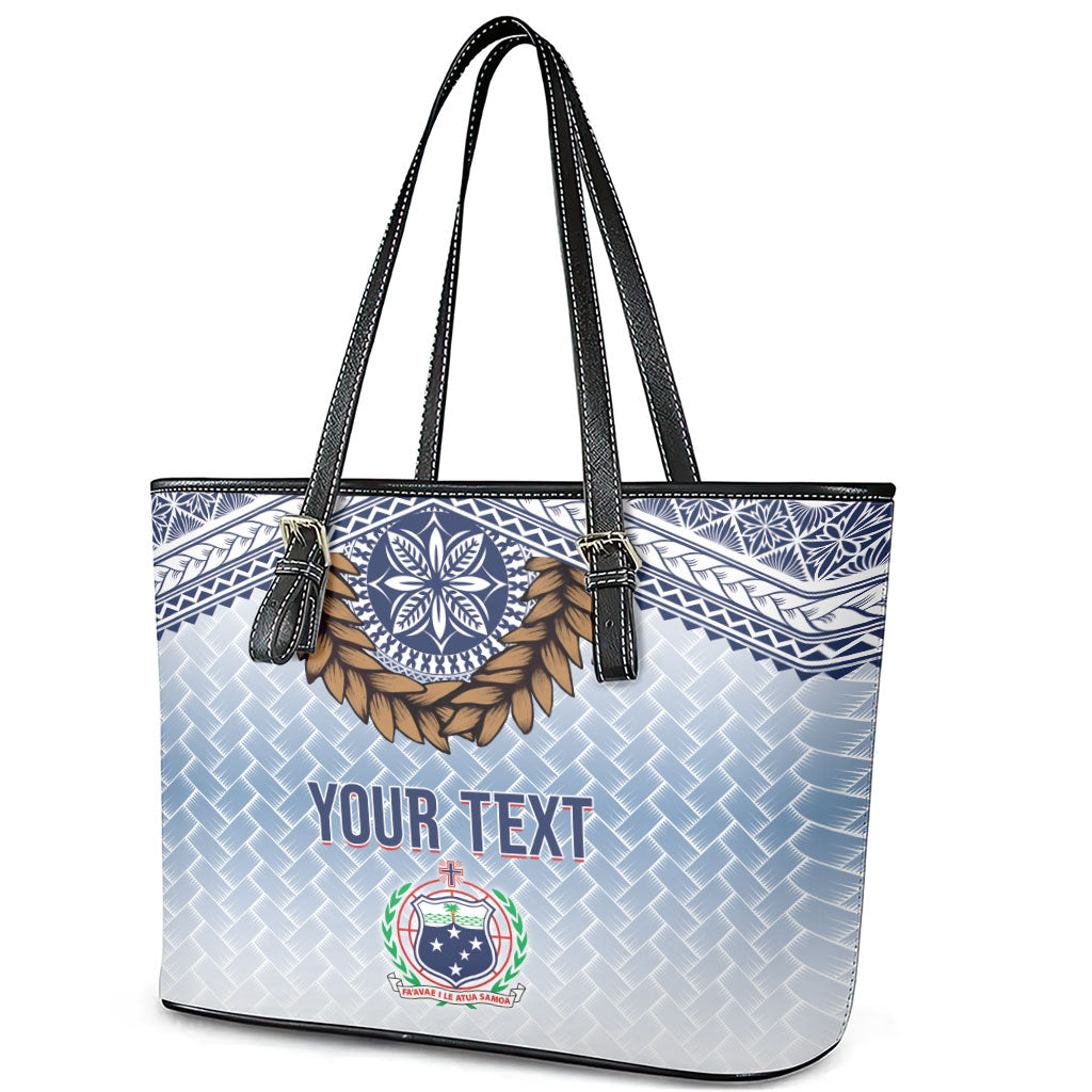 Manu Samoa Rugby Custom White Leather Tote Bag ʻIe Toga Pattern With Brown Ula fala