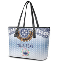 Manu Samoa Rugby Custom White Leather Tote Bag ʻIe Toga Pattern With Brown Ula fala