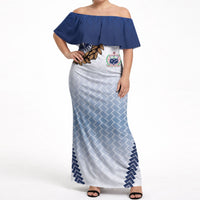 Manu Samoa Rugby Custom White Off Shoulder Maxi Dress ʻIe Toga Pattern With Brown Ula fala