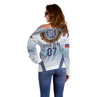 Manu Samoa Rugby Custom White Off Shoulder Sweater ʻIe Toga Pattern With Brown Ula fala
