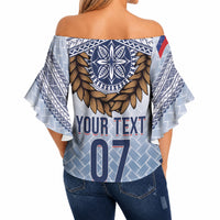 Manu Samoa Rugby Custom White Off Shoulder Wrap Waist Top ʻIe Toga Pattern With Brown Ula fala