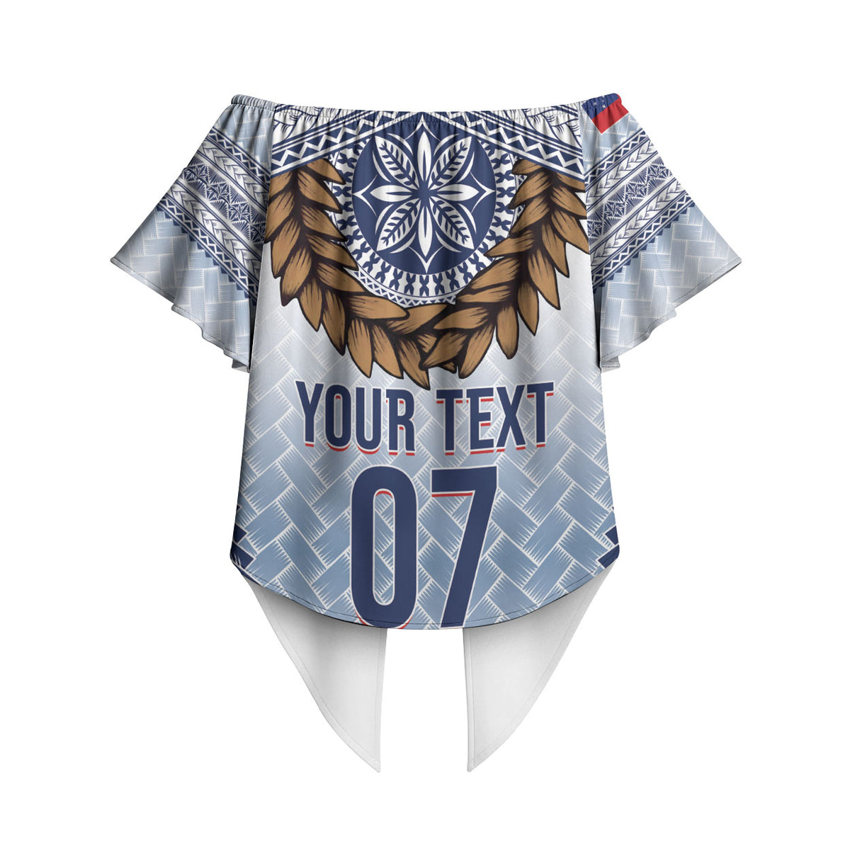 Manu Samoa Rugby Custom White Off Shoulder Wrap Waist Top ʻIe Toga Pattern With Brown Ula fala