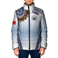 Manu Samoa Rugby Custom White Padded Jacket ʻIe Toga Pattern With Brown Ula fala