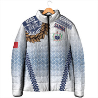 Manu Samoa Rugby Custom White Padded Jacket ʻIe Toga Pattern With Brown Ula fala