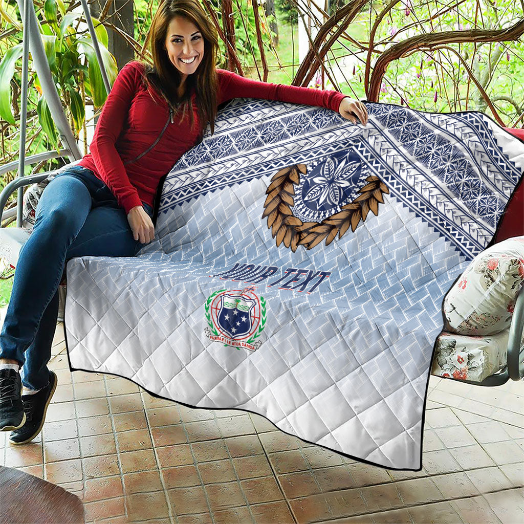 Manu Samoa Rugby Custom White Quilt ʻIe Toga Pattern With Brown Ula fala