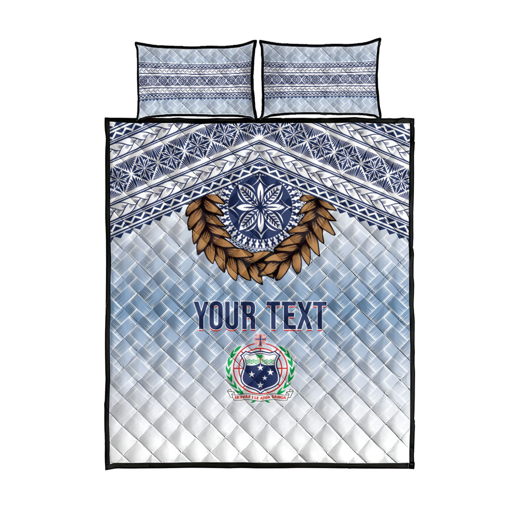 Manu Samoa Rugby Custom White Quilt Bed Set ʻIe Toga Pattern With Brown Ula fala