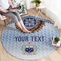 Manu Samoa Rugby Custom White Round Carpet ʻIe Toga Pattern With Brown Ula fala