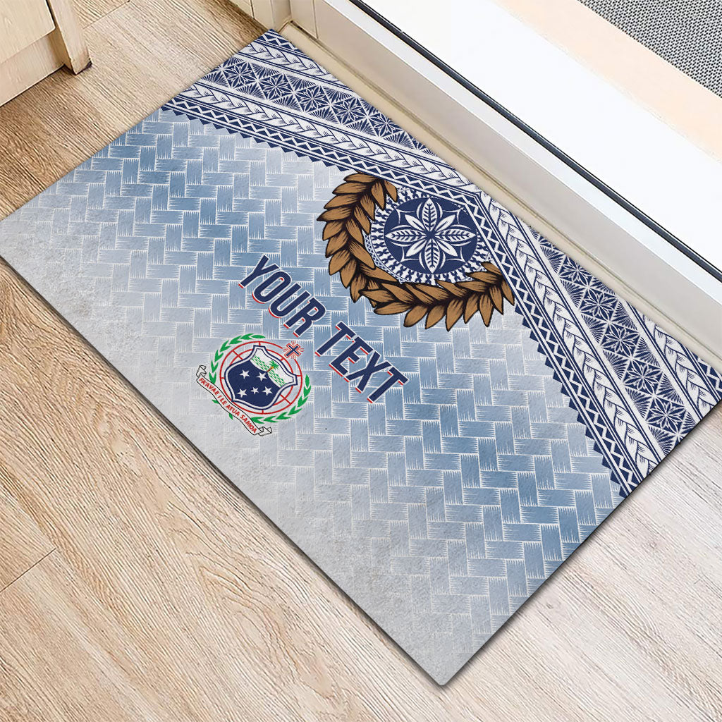 Manu Samoa Rugby Custom White Rubber Doormat ʻIe Toga Pattern With Brown Ula fala