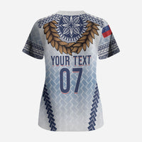 Manu Samoa Rugby Custom White Scrub Top ʻIe Toga Pattern With Brown Ula fala