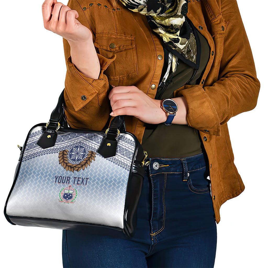 Manu Samoa Rugby Custom White Shoulder Handbag ʻIe Toga Pattern With Brown Ula fala