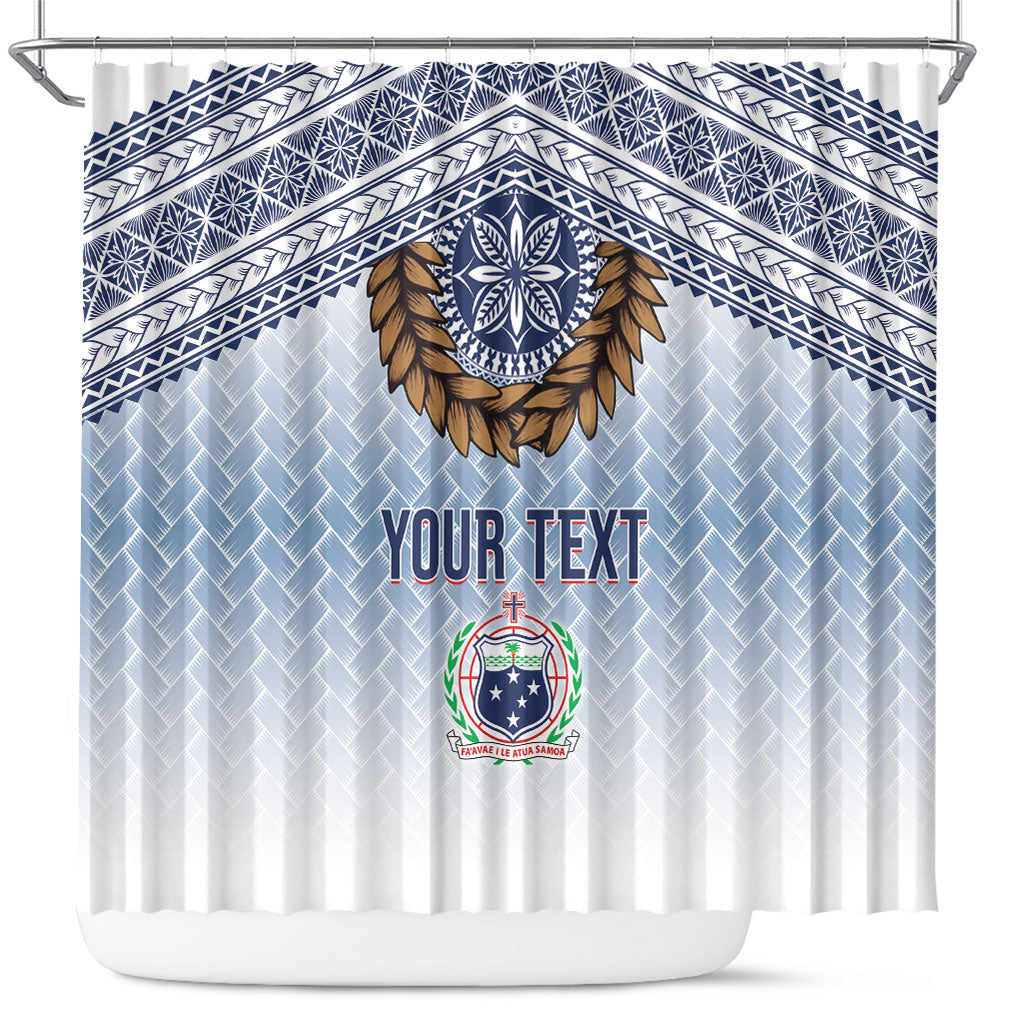 Manu Samoa Rugby Custom White Shower Curtain ʻIe Toga Pattern With Brown Ula fala